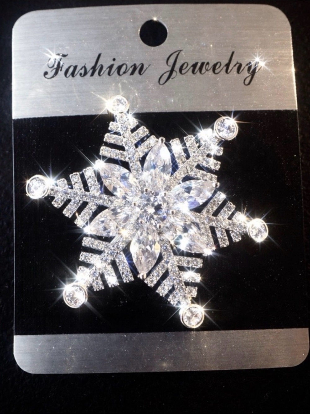 Silver Crystal Snowflake Pin /Brooch